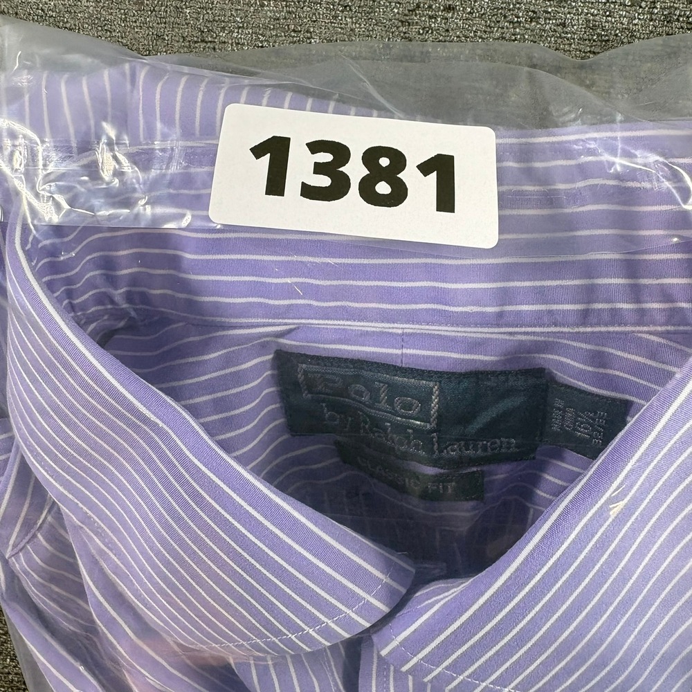 Polo Ralph Lauren Button Down Mens 16.5 32/33 Purple White Striped Classic Fit - Picture 11 of 11